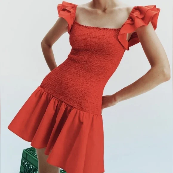 knee length dresses for ladies Zara Red Ditsy Floral Mini Dress main image 1